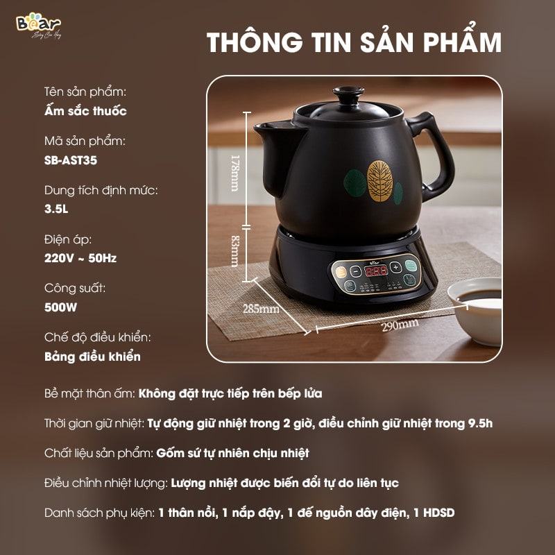 Ấm sắc thuốc Bear 3,5L SB-AST35