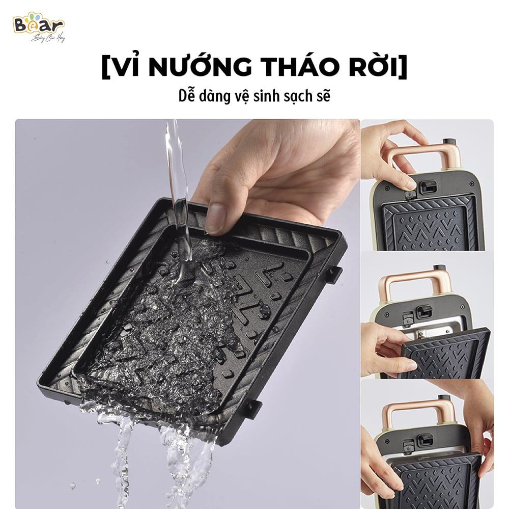 Máy kẹp bánh mì Bear DBC-C06M1 thiết kế vỉ nướng tháo rời, dễ vệ sinh