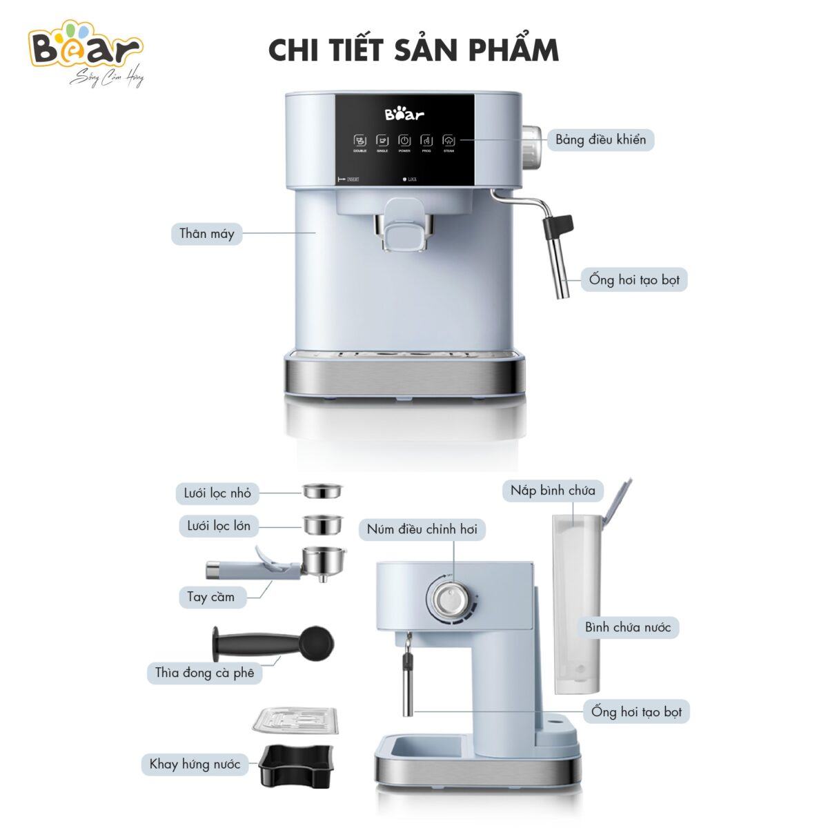 Máy pha cà phê Bear CF-B15V1 (Bản Quốc Tế) - Ảnh 7