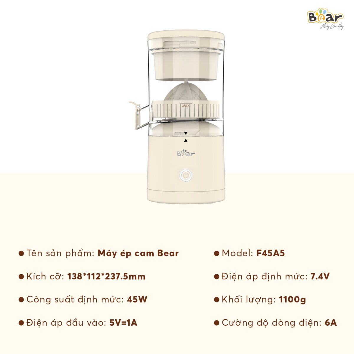 Máy vắt cam Bear ZZJ-F45A5 (Bản Quốc Tế) - Ảnh 2