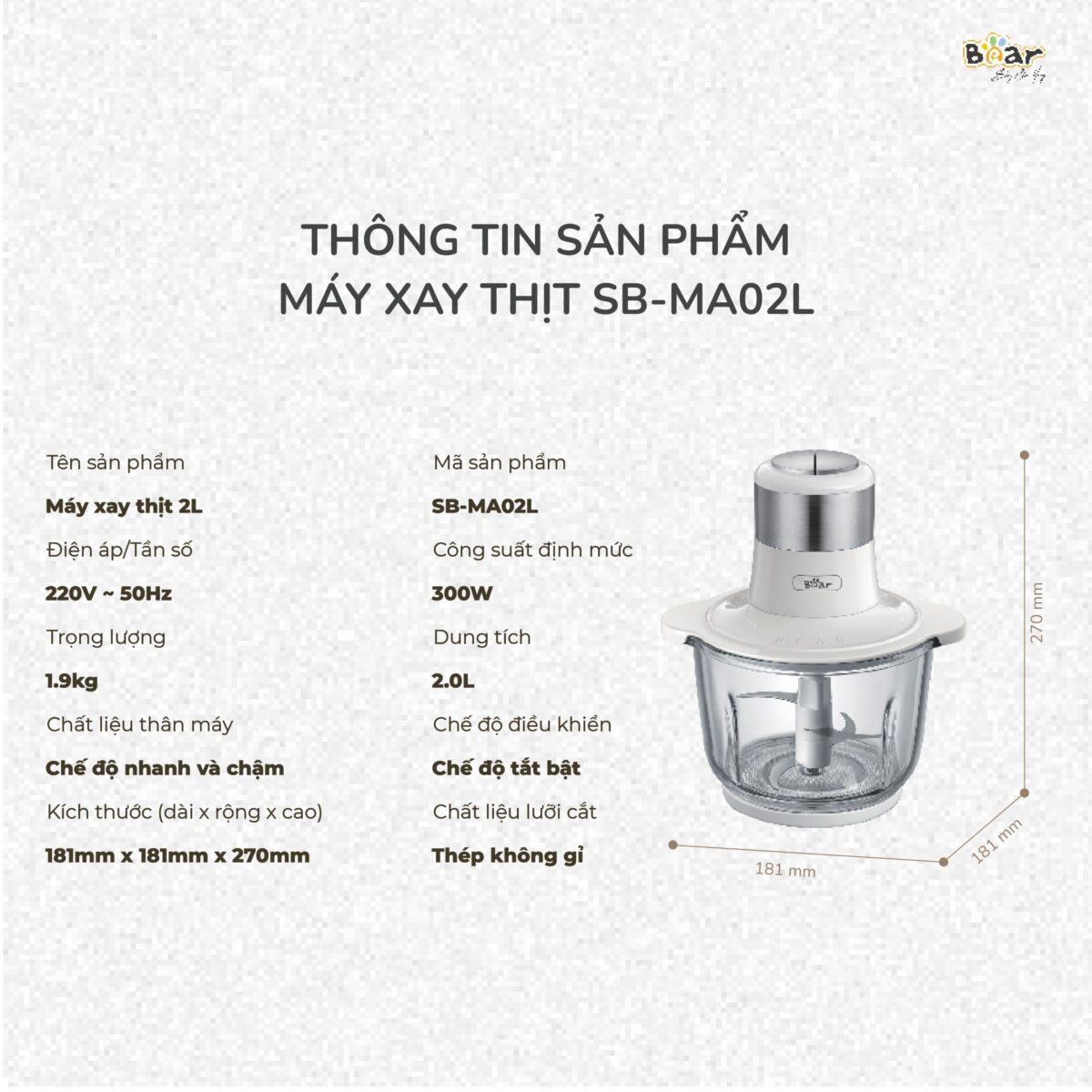 Máy xay thịt Bear 2L SB-MA02L (Bản Quốc Tế) - Ảnh 4