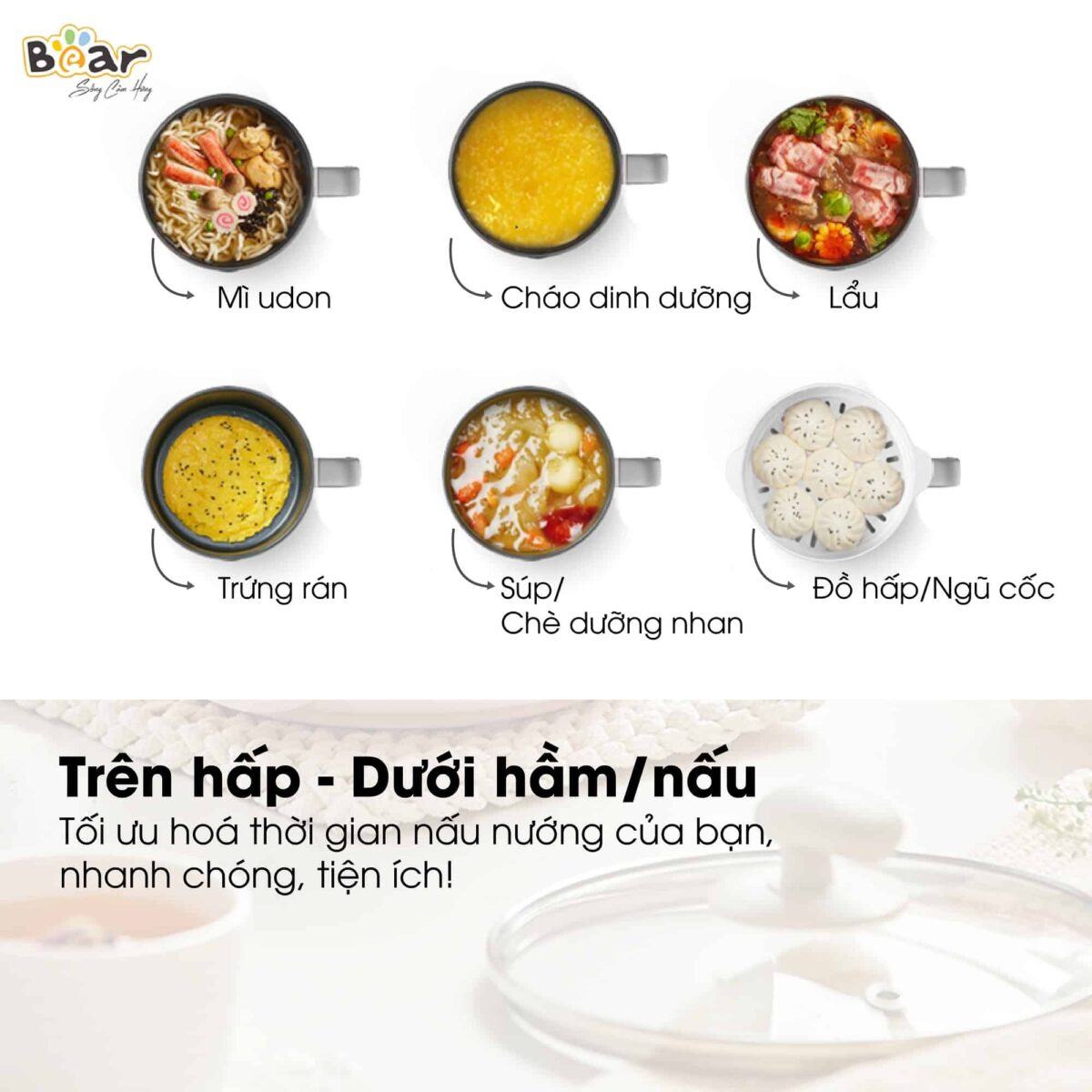 Nồi lẩu điện mini Bear đa năng 1,2L DRG-C12K1 (Bản Quốc Tế) - Ảnh 6