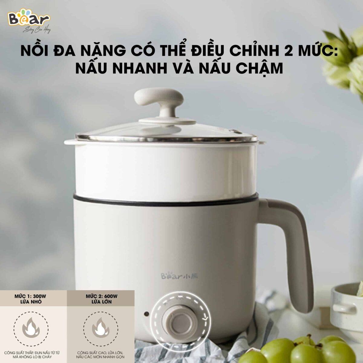 Nồi lẩu điện mini Bear đa năng 1,2L DRG-C12K1 (Bản Quốc Tế) - Ảnh 3