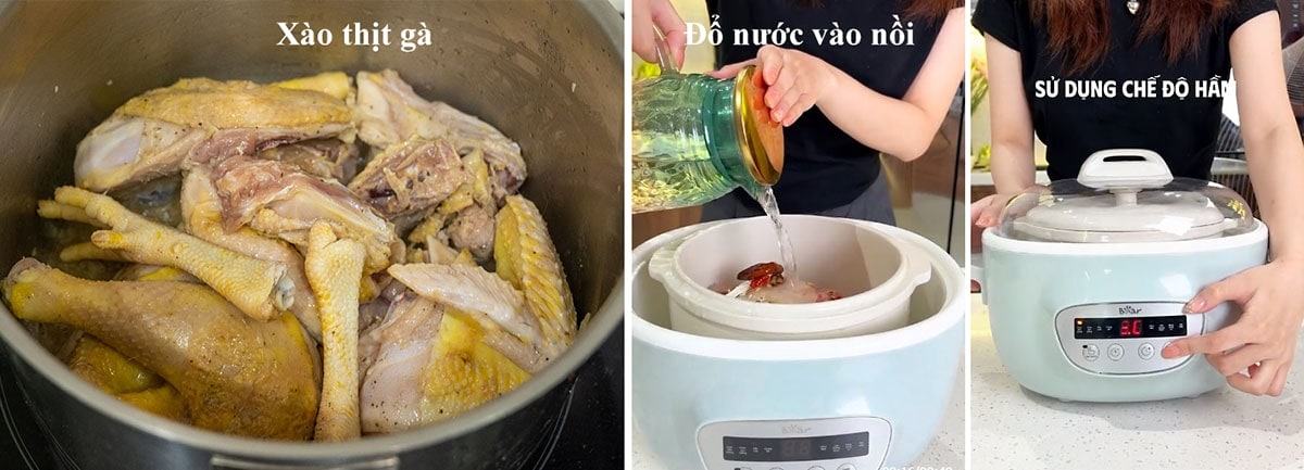 Cho nguyên liệu vào nồi và hầm