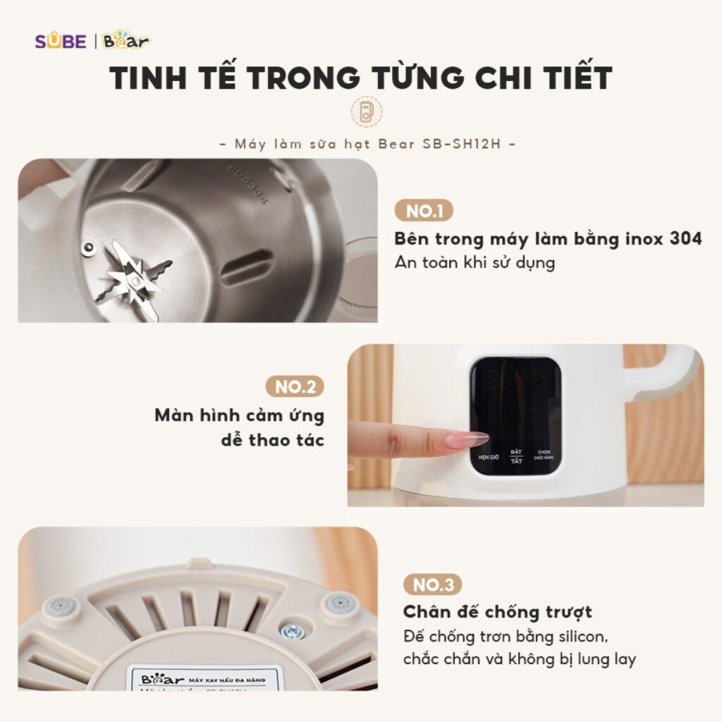 Máy làm sữa hạt Bear SB-SH12H sở hữu thiết kế tinh tế