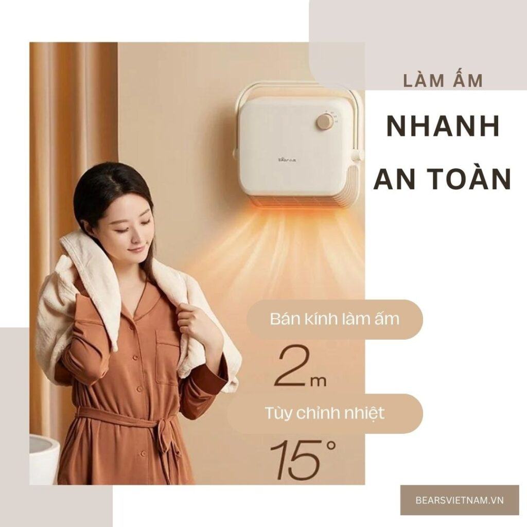 Máy sưởi Bear DNQ-E20N1 có cơ chế làm ấn nhanh, đảm bảo an toàn