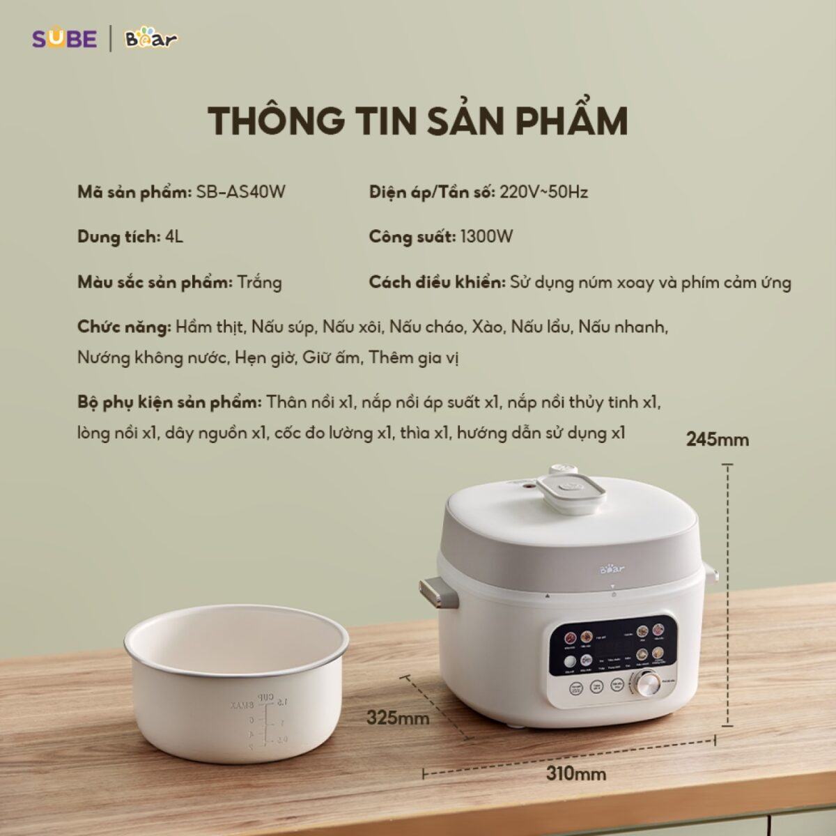 Nồi áp suất Bear 4L SB-AS40W (Bản Quốc Tế) - Ảnh 6