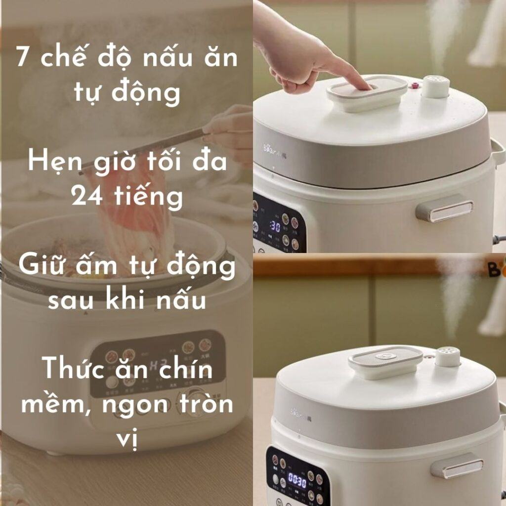 Nồi áp suất Bear SB-AS40W có 7 chế độ nấu ăn và nhiều tiện ích thông minh đi kèm