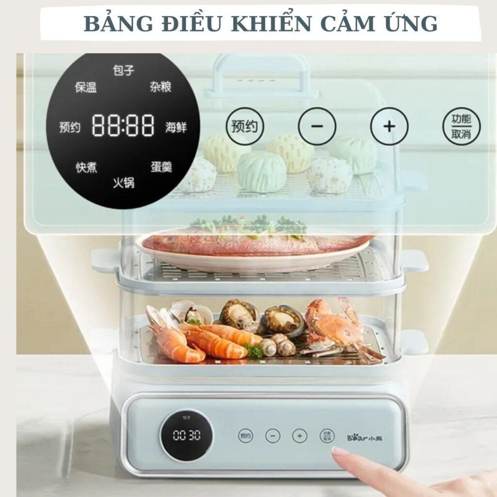 Nồi hấp Bear DZG-P20W7 có bảng điều khiển cảm ứng, dễ sử dụng