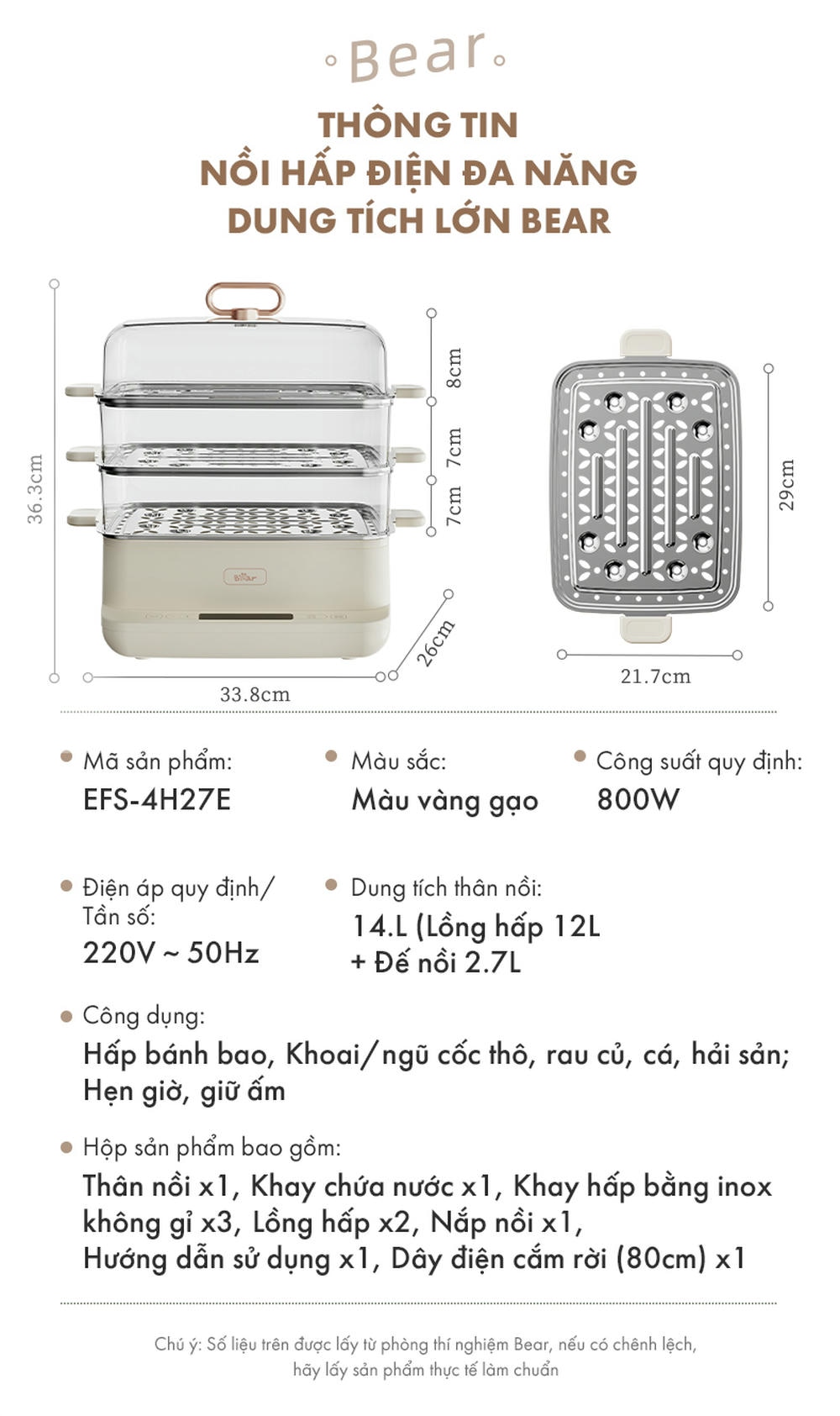 Nồi hấp đa năng 3 tầng 12L Bear EFS-4H27E (Bản Quốc Tế) - 17