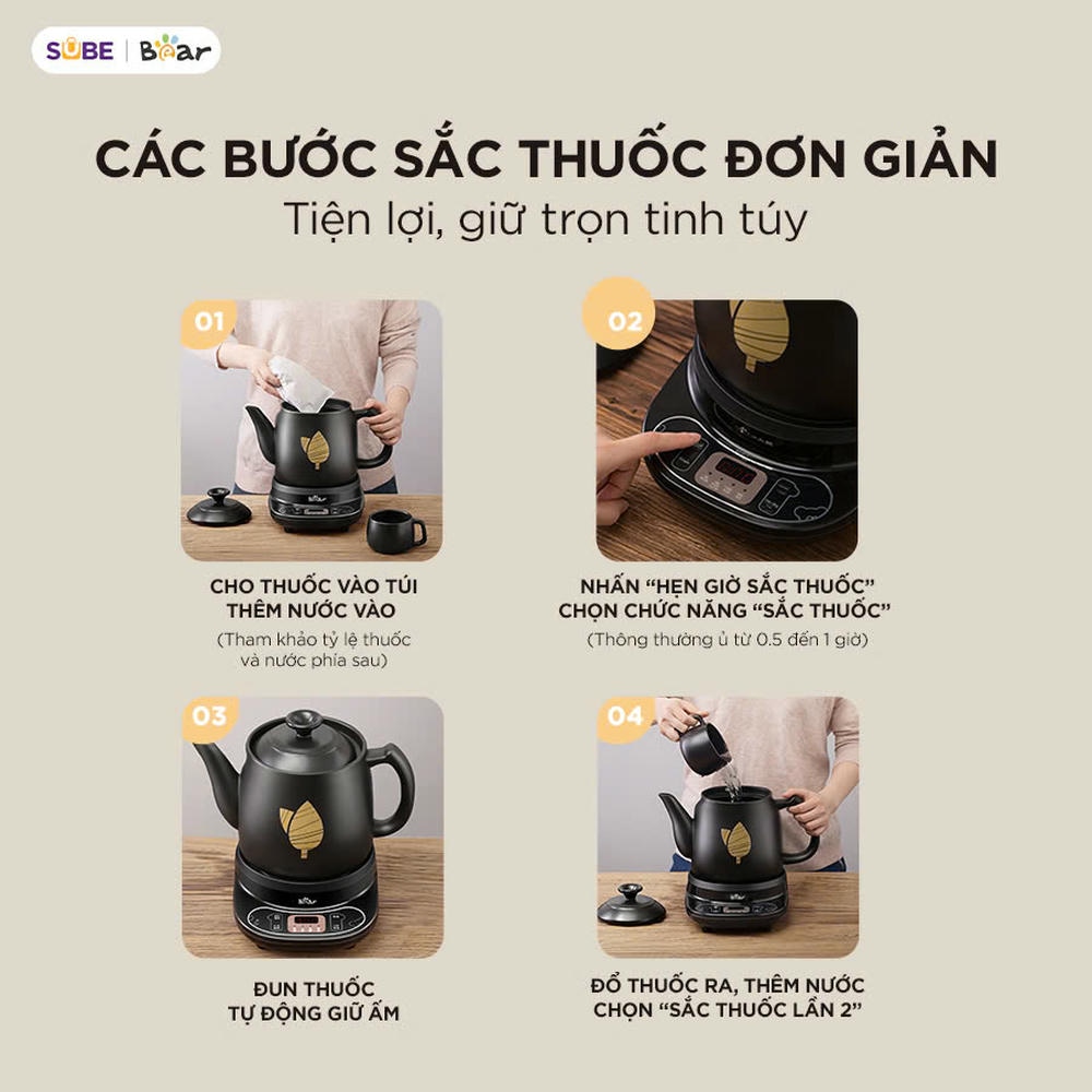 Am sac thuoc Bear HTM 4H40X anh 10 Hướng dẫn sử dụng ấm sắc thuốc Bear HTM-4H40X