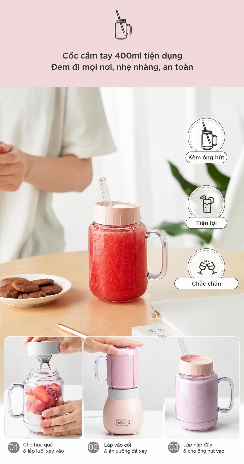 Máy xay sinh tố cầm tay Bear BL-4H04M (Bản Quốc Tế) - 4